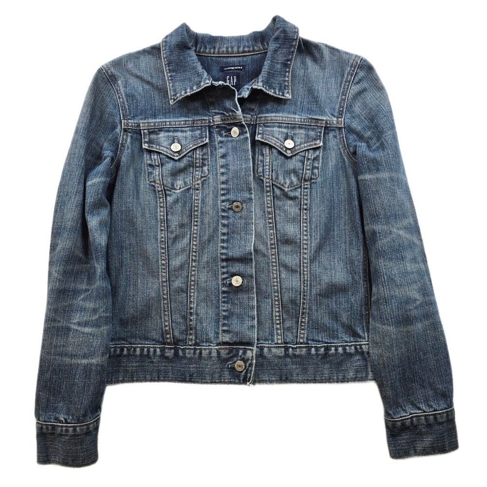 GAP Stretch Denim Trucker‎ Jacket Womens Medium Wash Blue Medium Jean